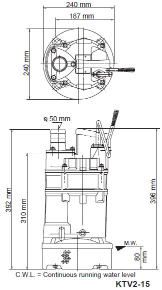 Tsurumi KTV2-15 Dimensions
